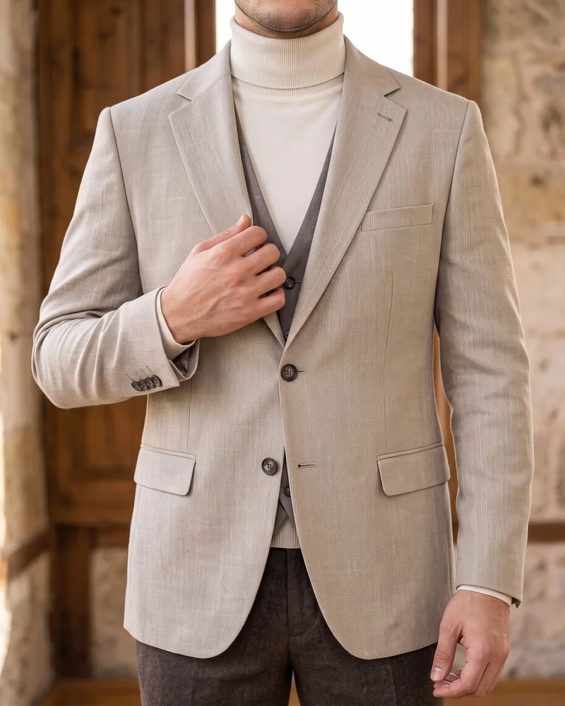 Light Stone Blazer detail - Savas Textile