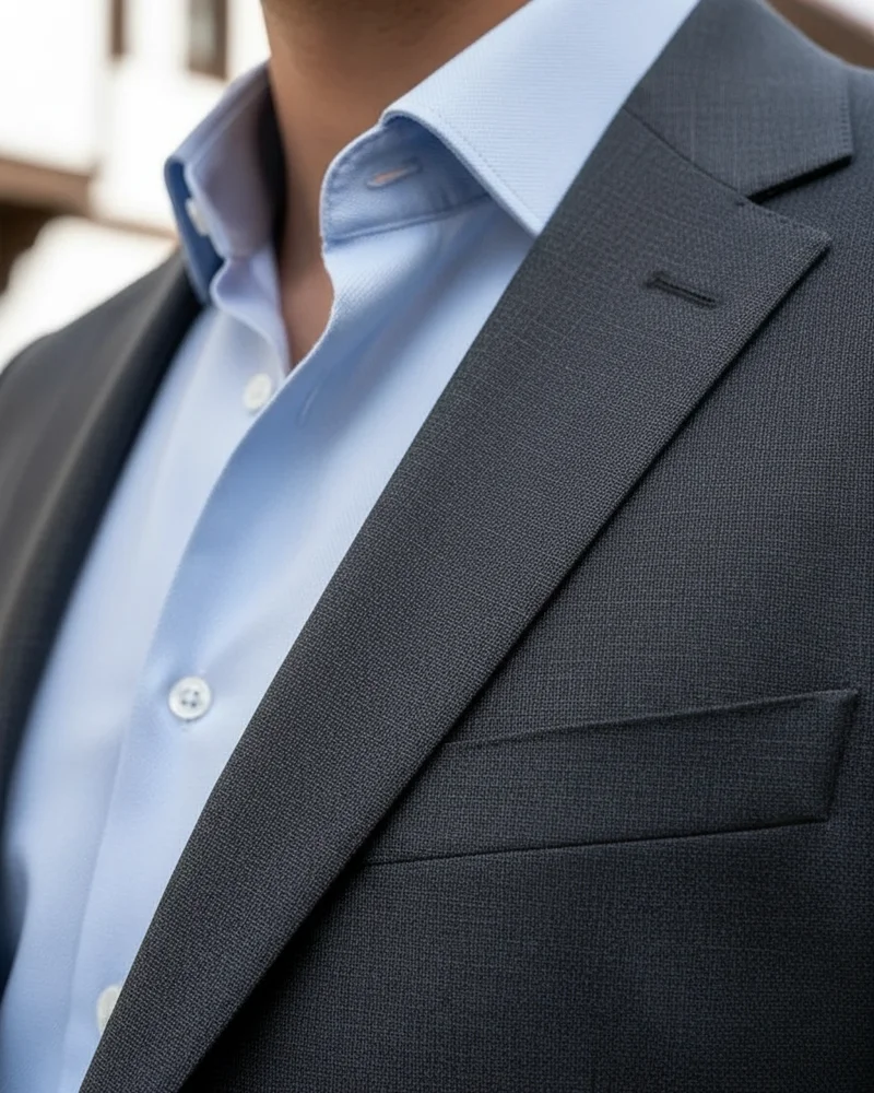 Charcoal Regular Fit Suit detail - Savas Textile