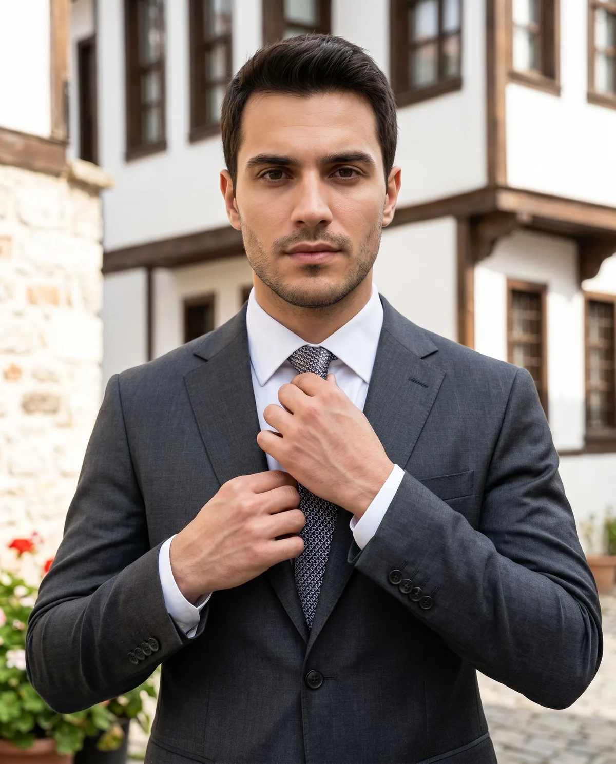 Charcoal Regular Fit Suit detail - Savas Textile