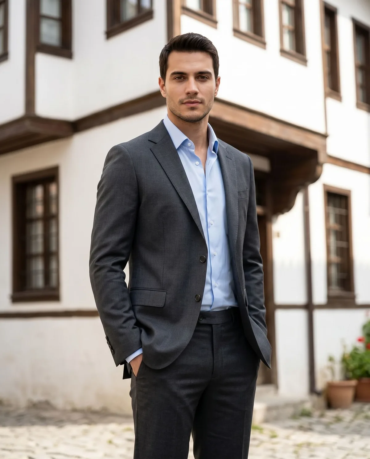 Charcoal Regular Fit Suit detail - Savas Textile