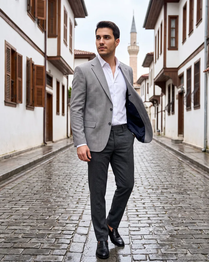 Light Grey Blazer with Navy Lining - Blazers by Savas Textile