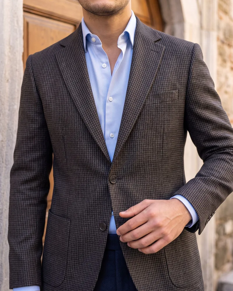 Charcoal Houndstooth Blazer detail - Savas Textile