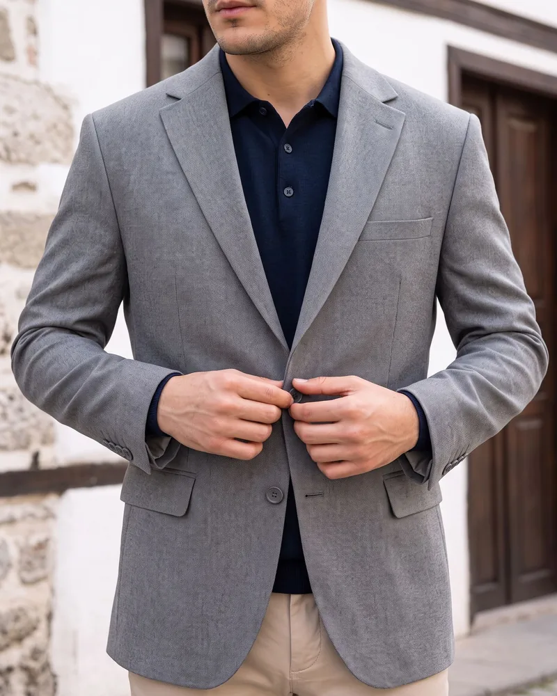 Smoke Grey Blazer detail - Savas Textile