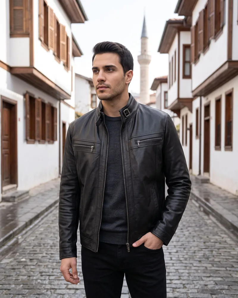 Black Hand-Stitched Leather Jacket - Premium Turkish Leather Jackets by Savas Textile