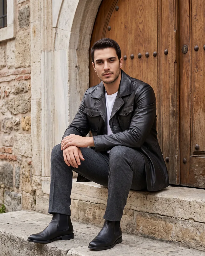 Black Four-Pocket Leather Jacket - Premium Turkish Leather Jackets by Savas Textile