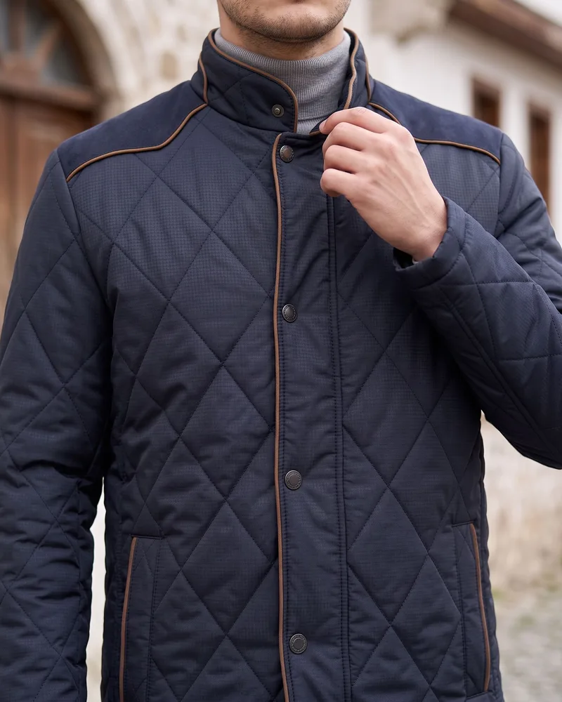 Navy Quilted Jacket detail - Savas Textile