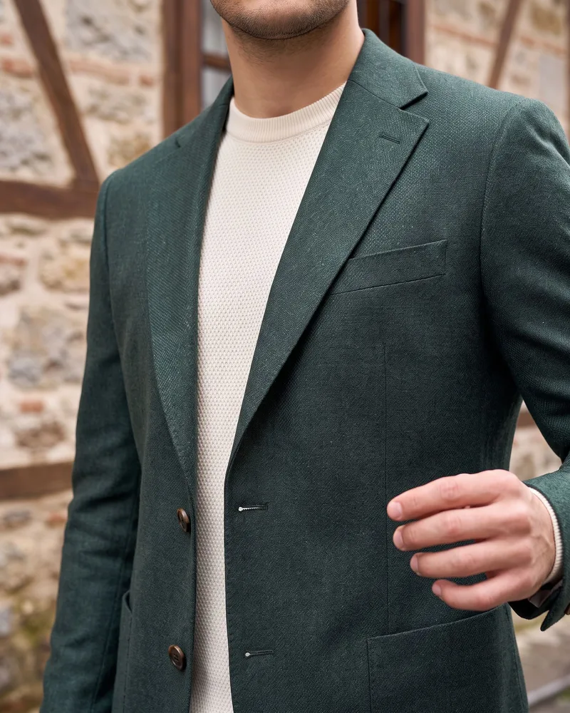 Green Blazer detail - Savas Textile