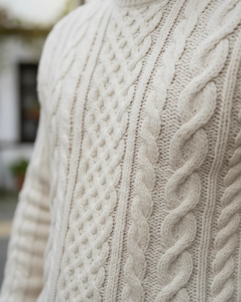 Cream Cable-Knit Sweater detail - Savas Textile
