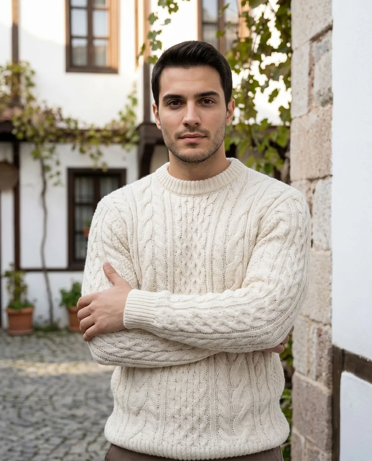 Cream Cable-Knit Sweater detail - Savas Textile