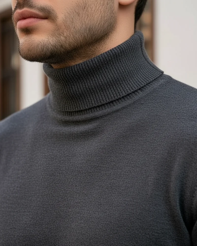 Charcoal Turtleneck Sweater detail - Savas Textile