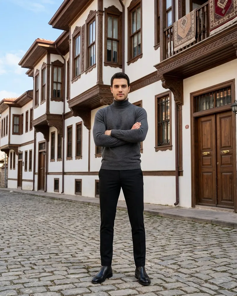 Charcoal Turtleneck Sweater - Knitwear by Savas Textile
