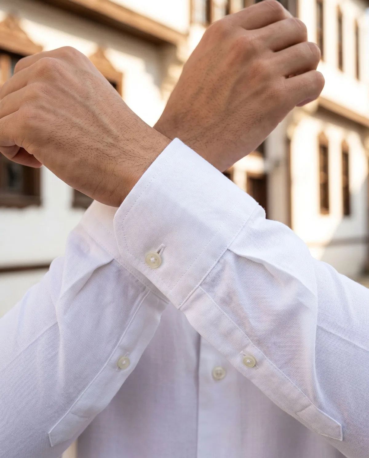 White Oxford Shirt detail - Savas Textile