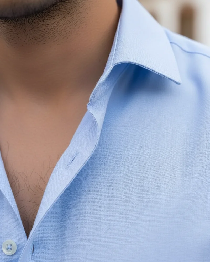 Light Blue Poplin Shirt detail - Savas Textile