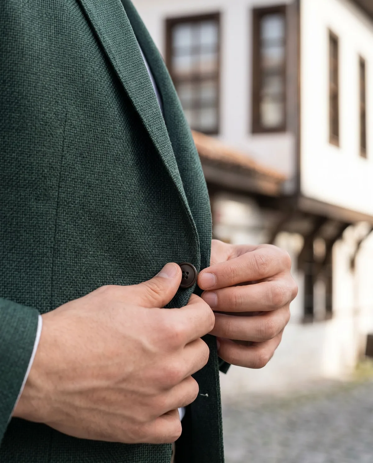 Green Blazer detail - Savas Textile