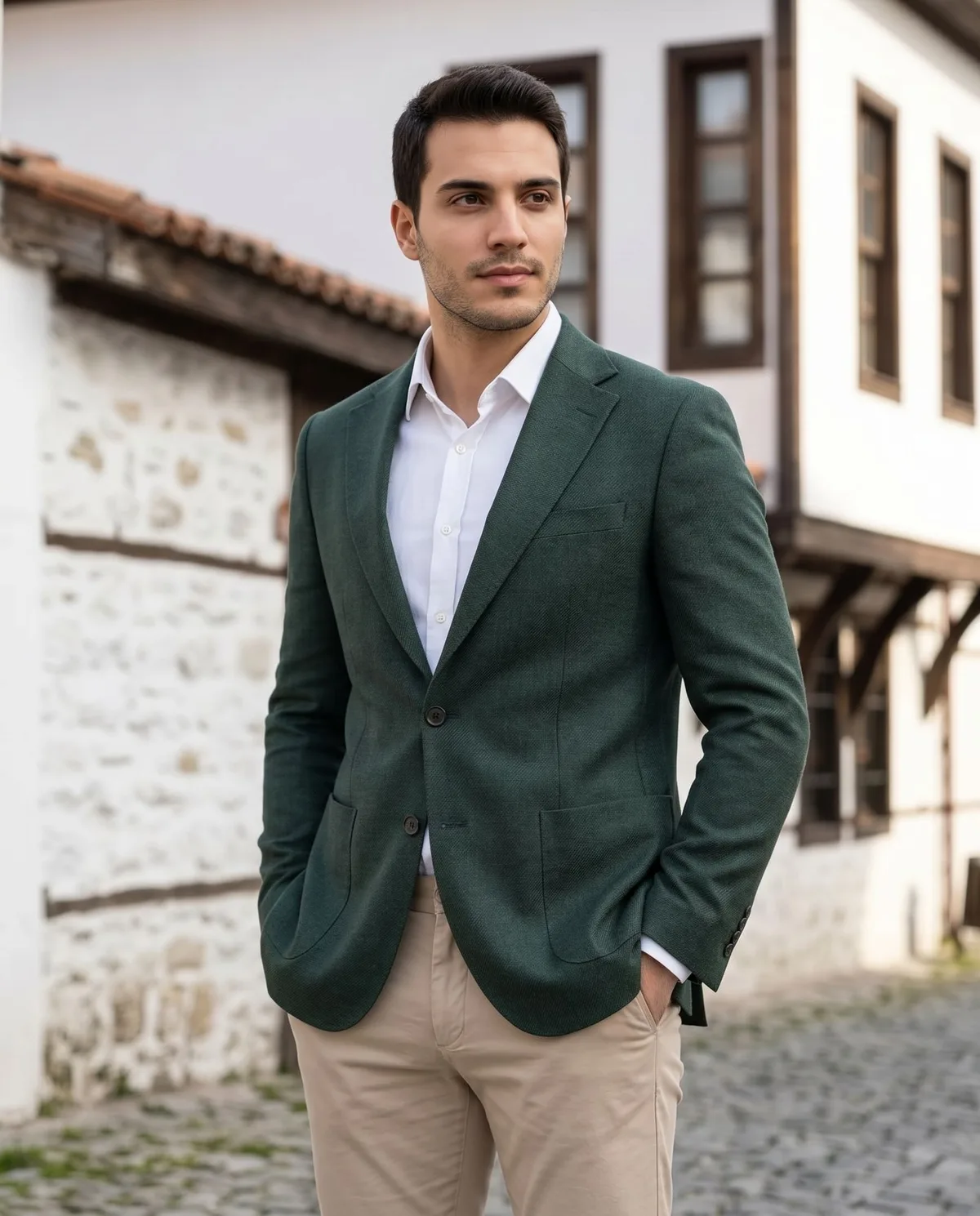 Green Blazer detail - Savas Textile