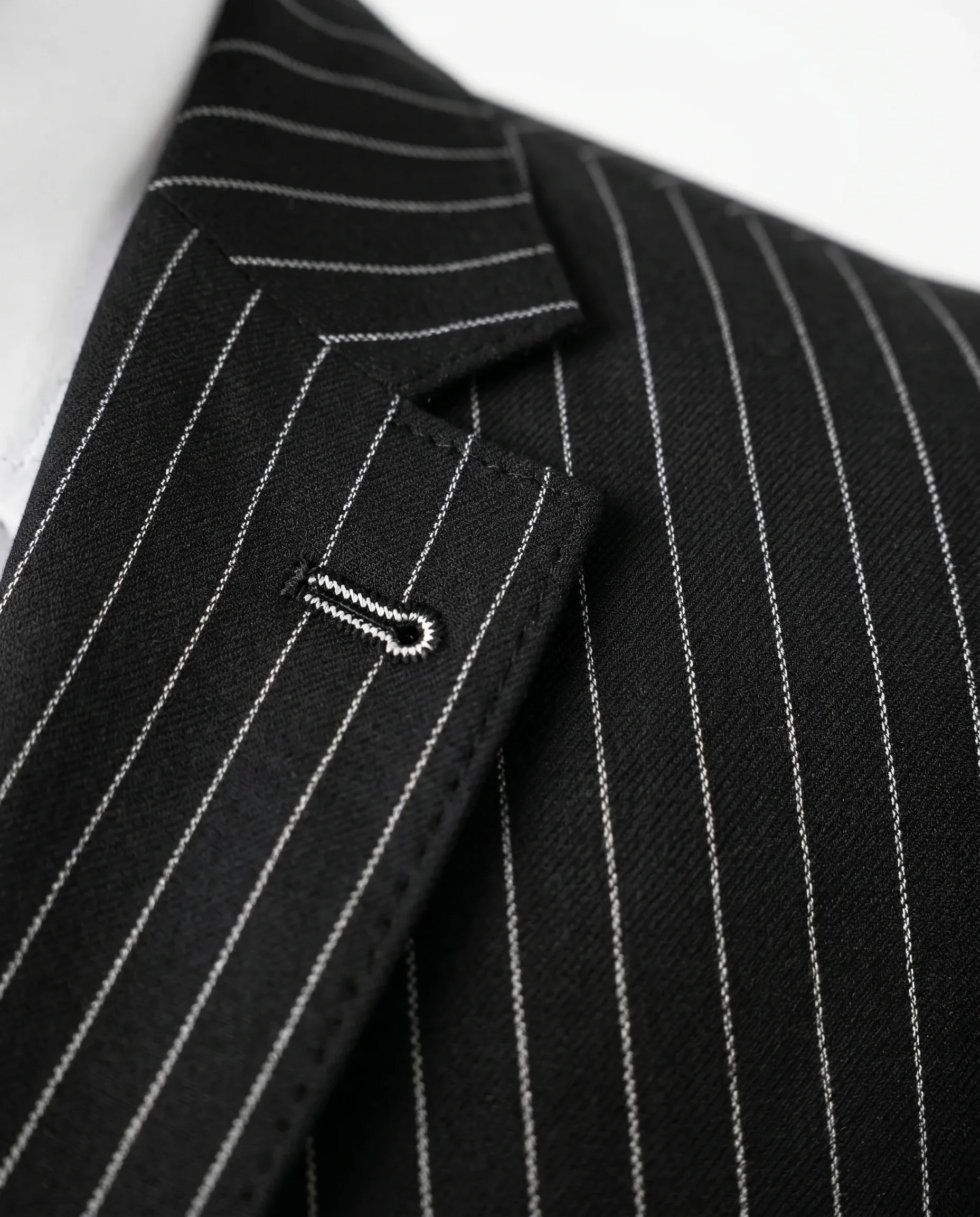 Black Pinstripe Suit detail - Savas Textile