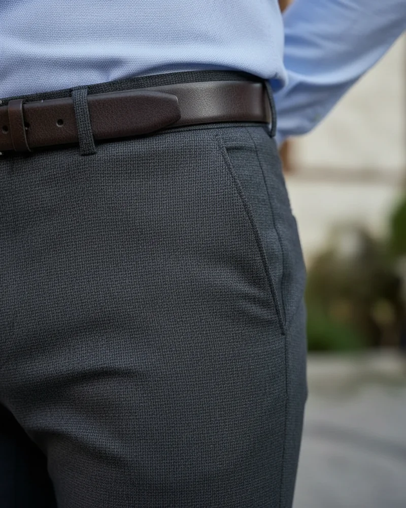 Black Slim Fit Dress Trousers detail - Savas Textile