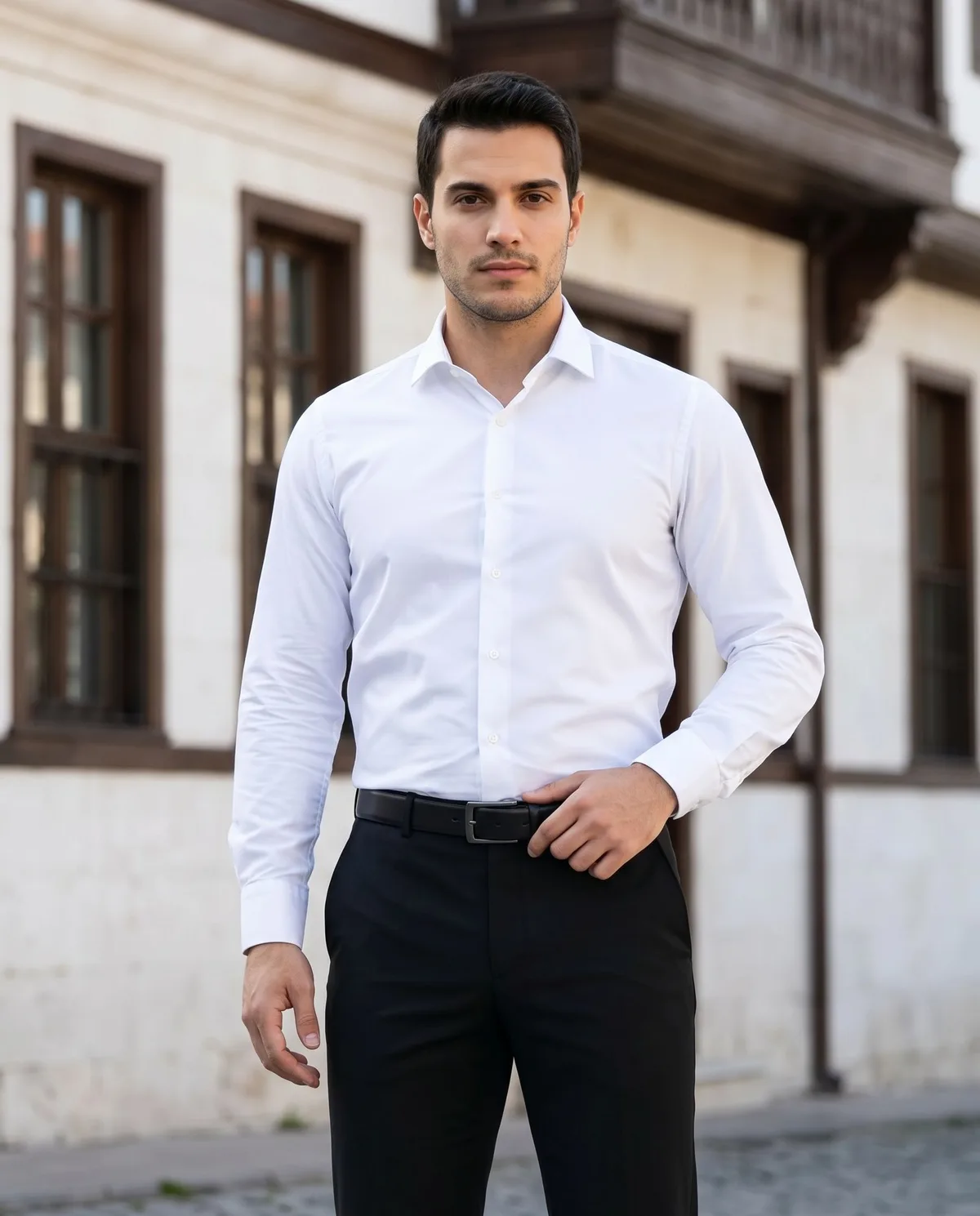 Black Slim Fit Dress Trousers detail - Savas Textile