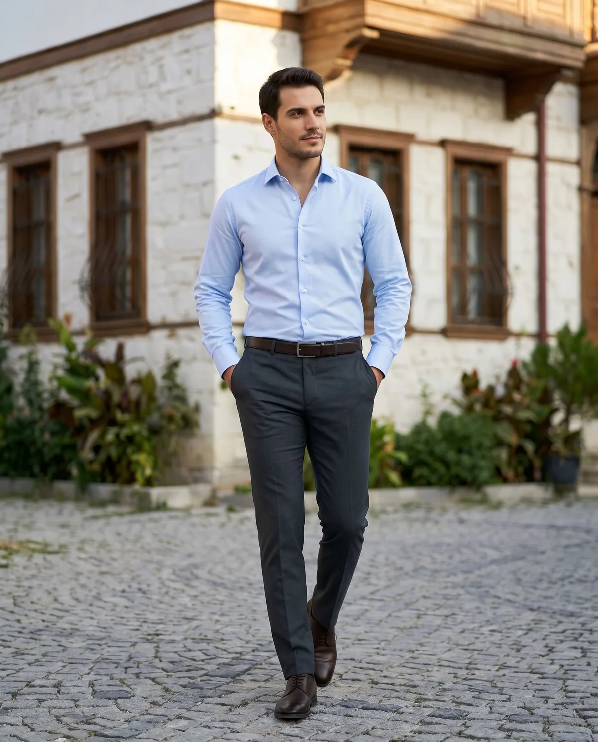Charcoal Grey Slim Trousers detail - Savas Textile