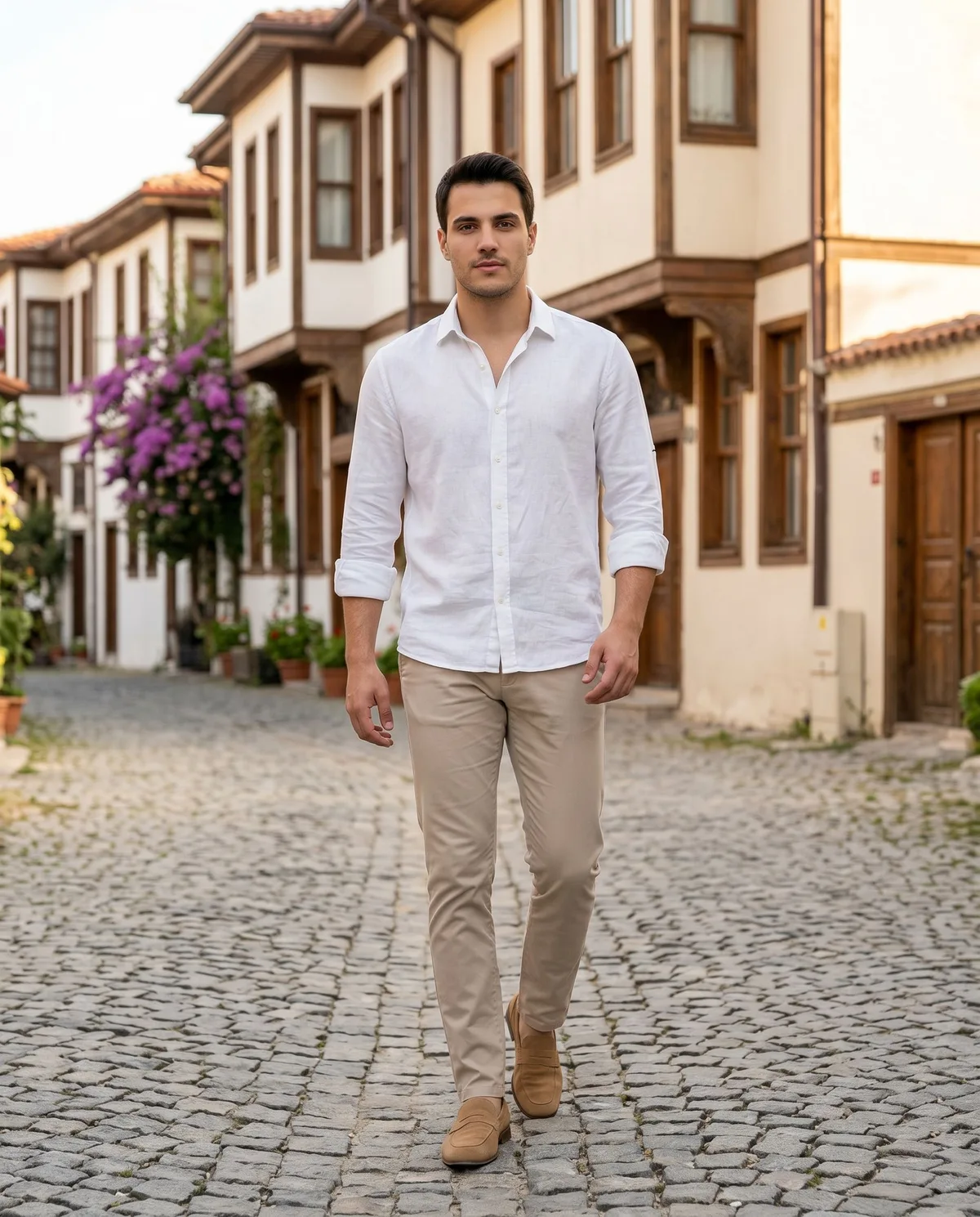Beige Slim Chinos detail - Savas Textile