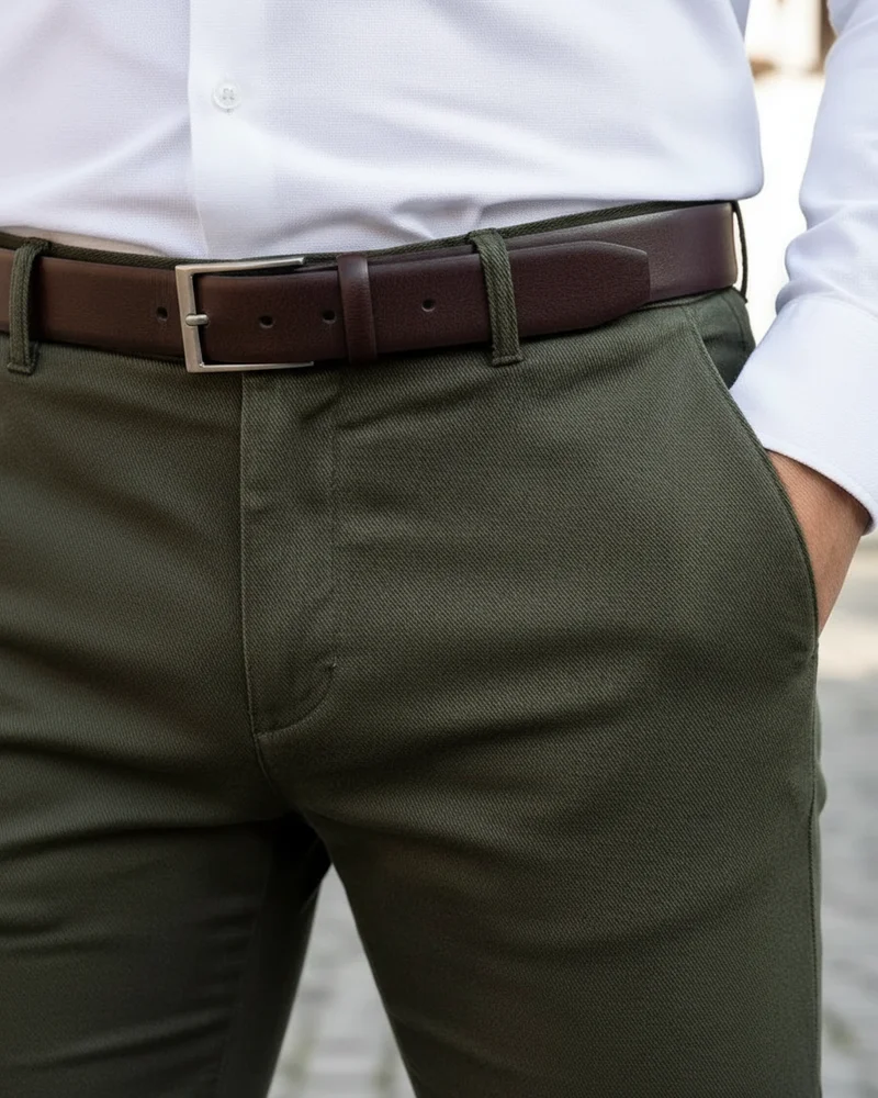 Dark Green Slim Trousers detail - Savas Textile