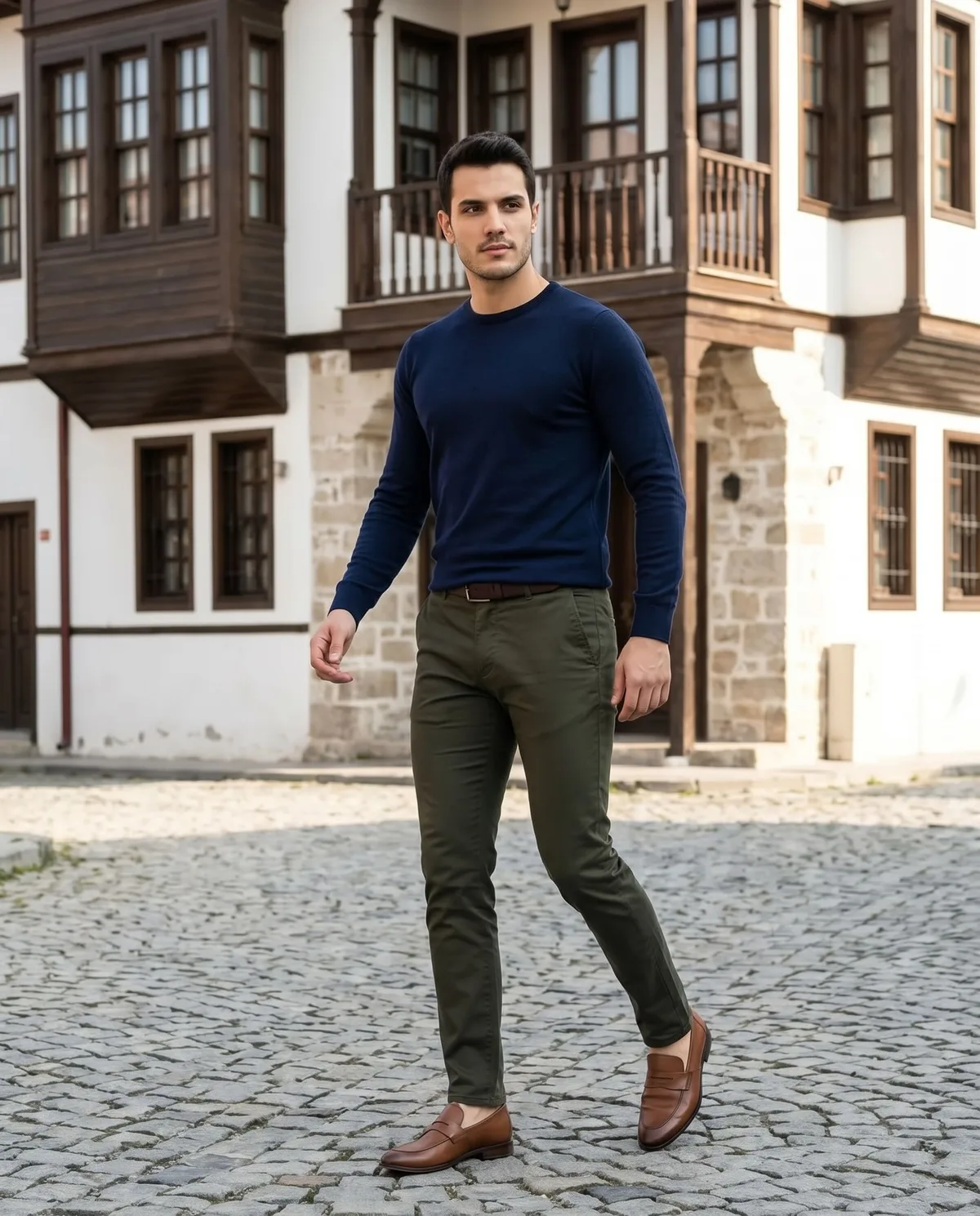 Dark Green Slim Trousers detail - Savas Textile