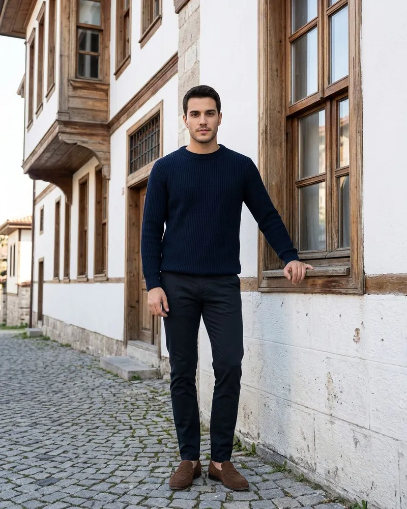 Navy Crew-Neck Sweater - Knitwear by Savas Textile