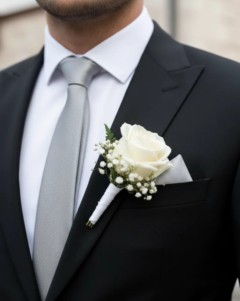 Black Wedding Suit - Silver Tie detail - Savas Textile