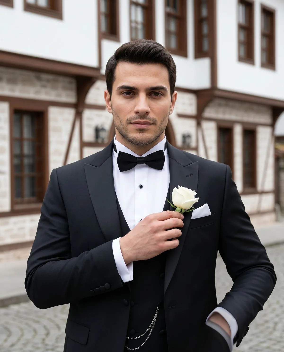 Black Wedding Suit - Bow Tie detail - Savas Textile