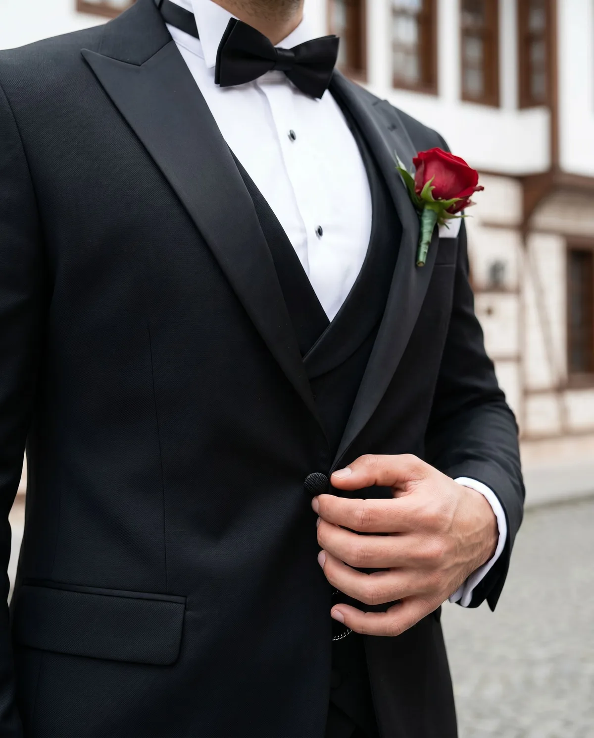 Black Wedding Suit - Bow Tie detail - Savas Textile
