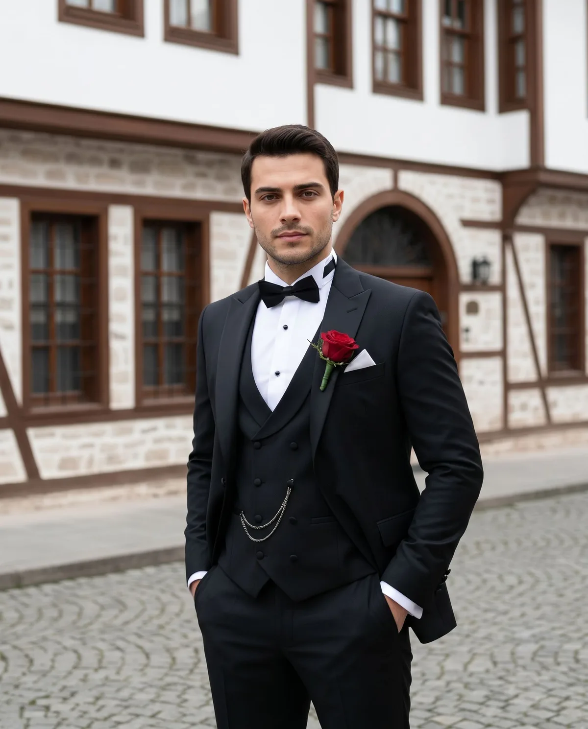 Black Wedding Suit - Bow Tie detail - Savas Textile