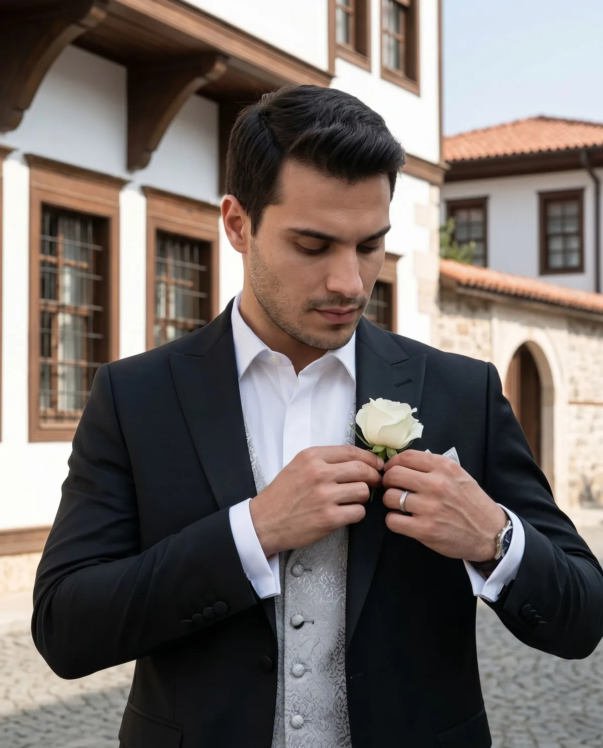 Black Wedding Suit - Silver Waistcoat detail - Savas Textile