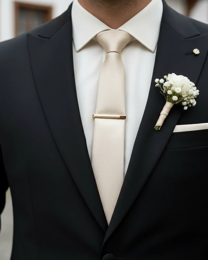 Black Wedding Suit - Gold Tie detail - Savas Textile