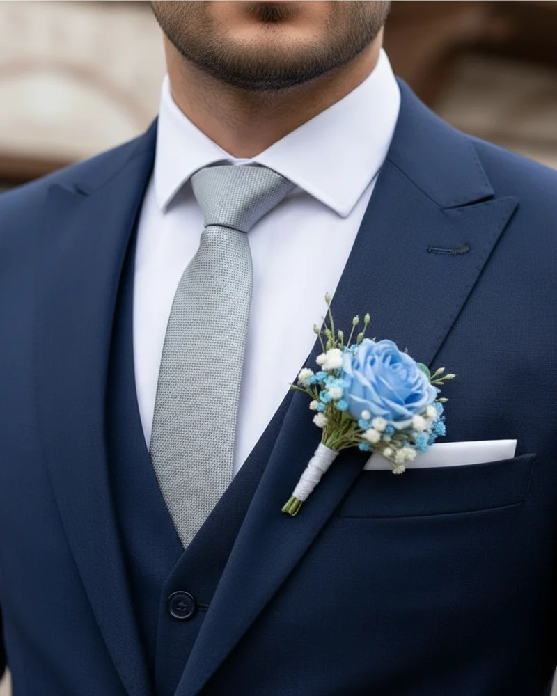 Navy Slim Fit Wedding Suit detail - Savas Textile