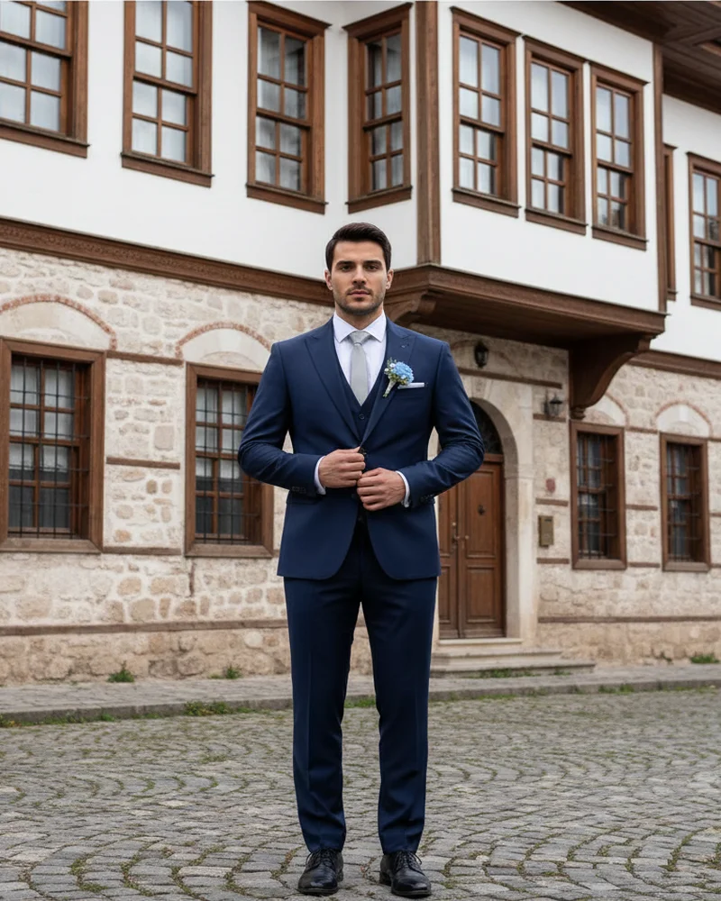 Navy Slim Fit Wedding Suit - Wedding Suits by Savas Textile