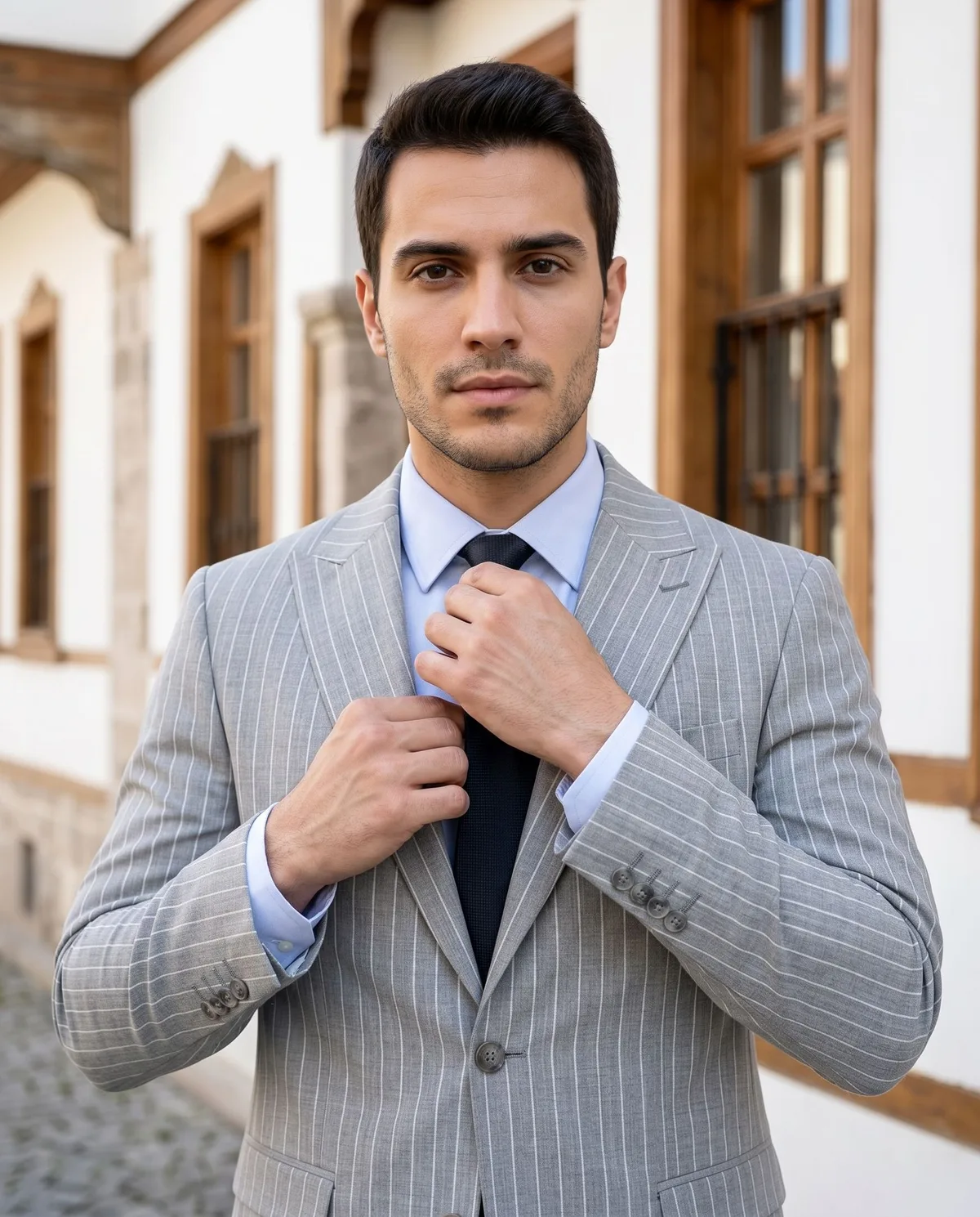 Light Grey Chalk Stripe Suit detail - Savas Textile
