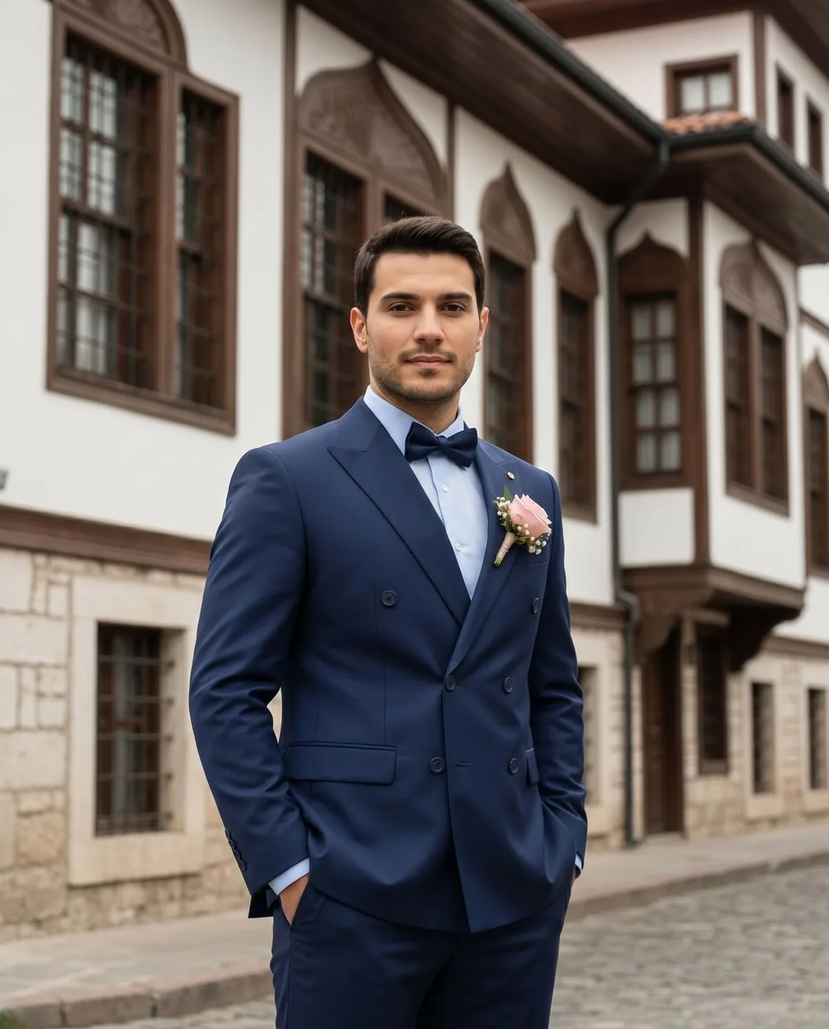 Navy Double-Breasted Wedding Suit detail - Savas Textile