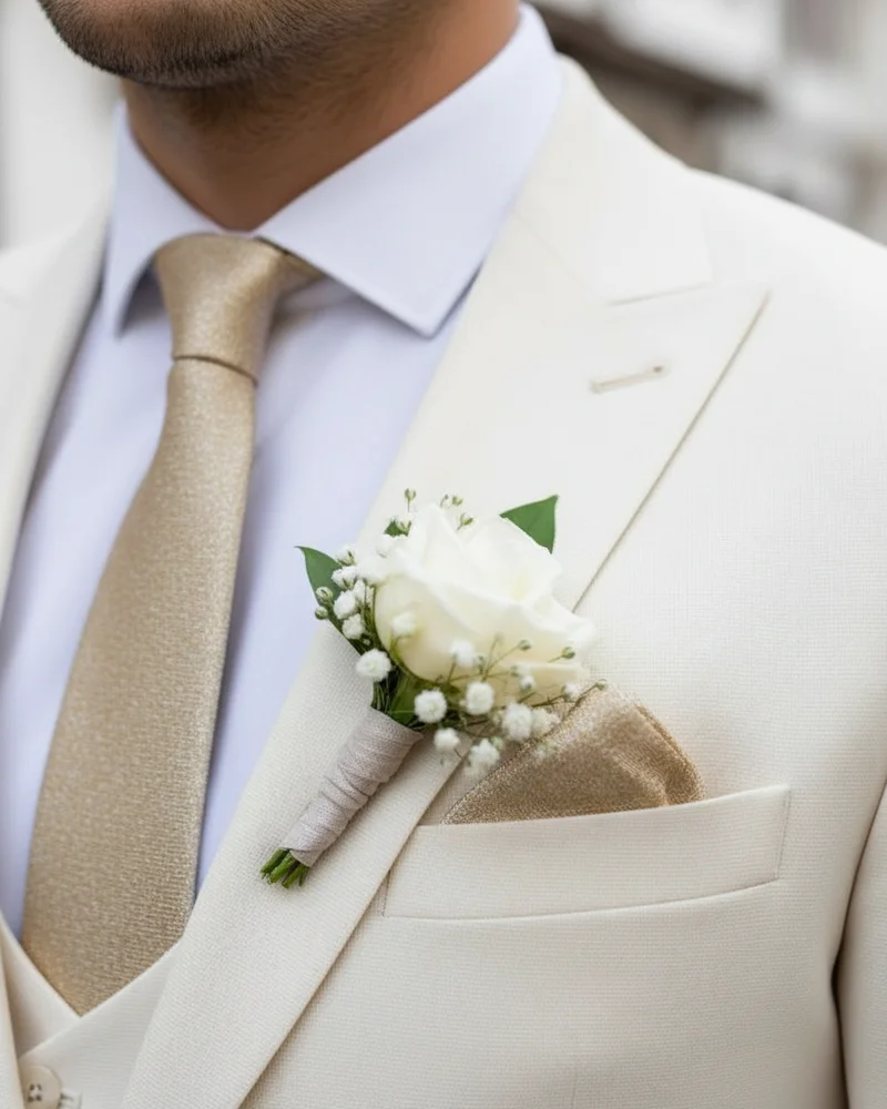 Cream Wedding Suit - Gold Detail detail - Savas Textile