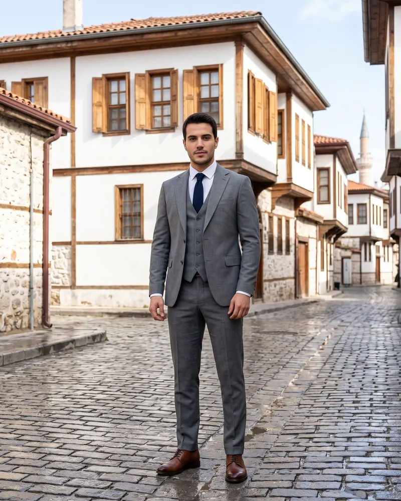 Grey Suit + Waistcoat Look - Suits by Savas Textile