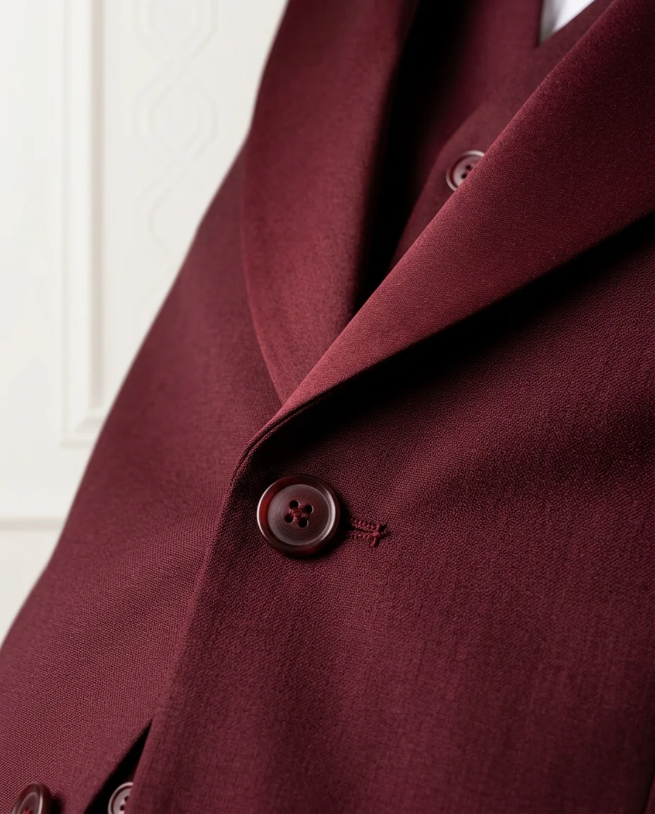 Burgundy Wedding Suit Look detail - Savas Textile
