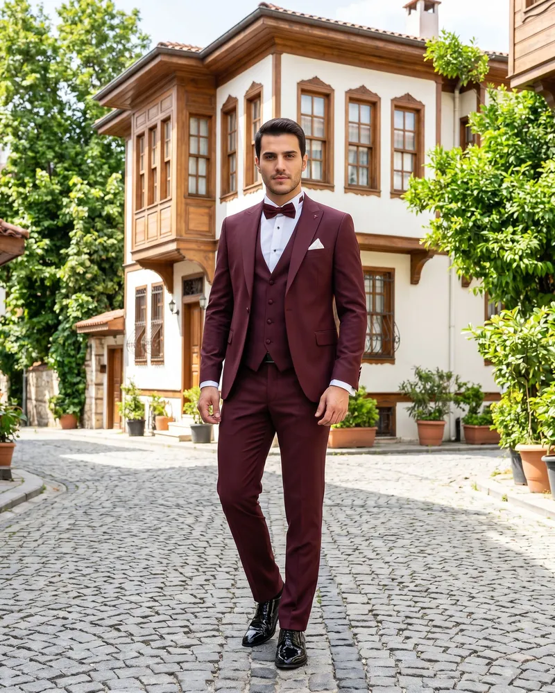 Burgundy Wedding Suit Look - Wedding Suits by Savas Textile
