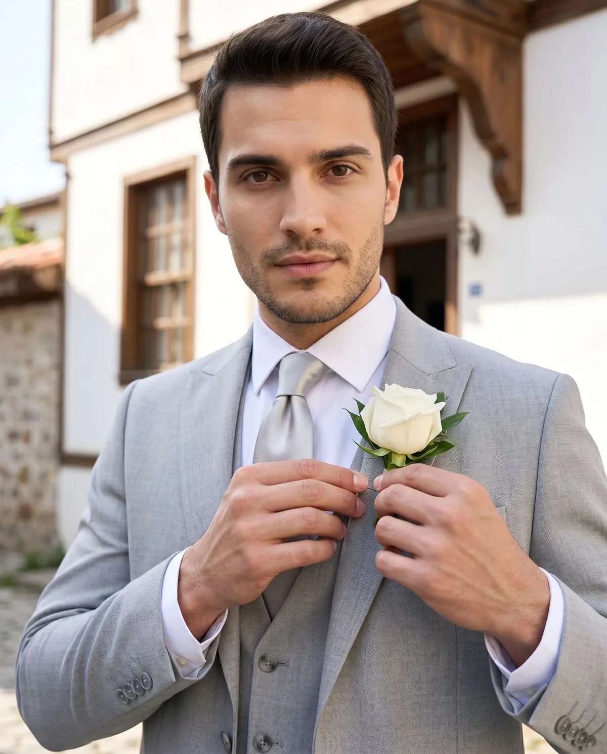 Grey Wedding Suit Look detail - Savas Textile
