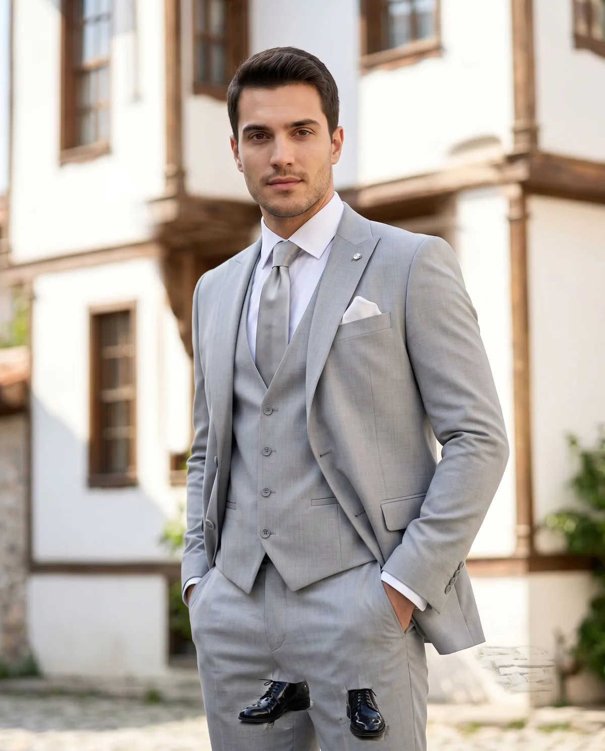 Grey Wedding Suit Look detail - Savas Textile