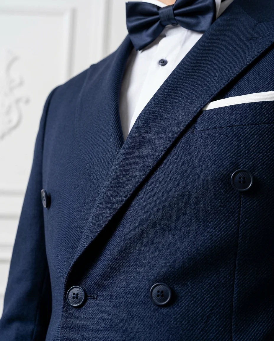 Navy Double-Breasted Wedding Suit Look detail - Savas Textile