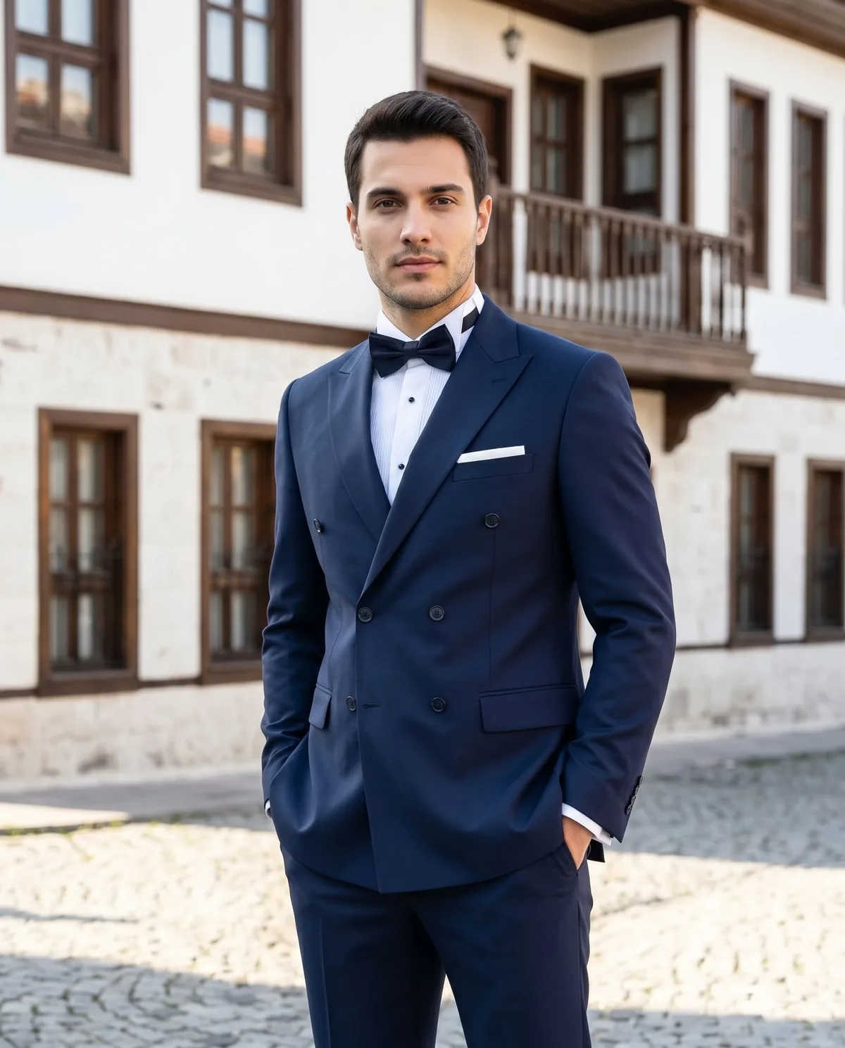 Navy Double-Breasted Wedding Suit Look detail - Savas Textile