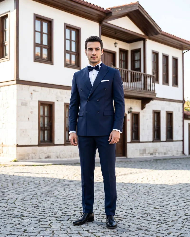 Navy Double-Breasted Wedding Suit Look - Wedding Suits by Savas Textile