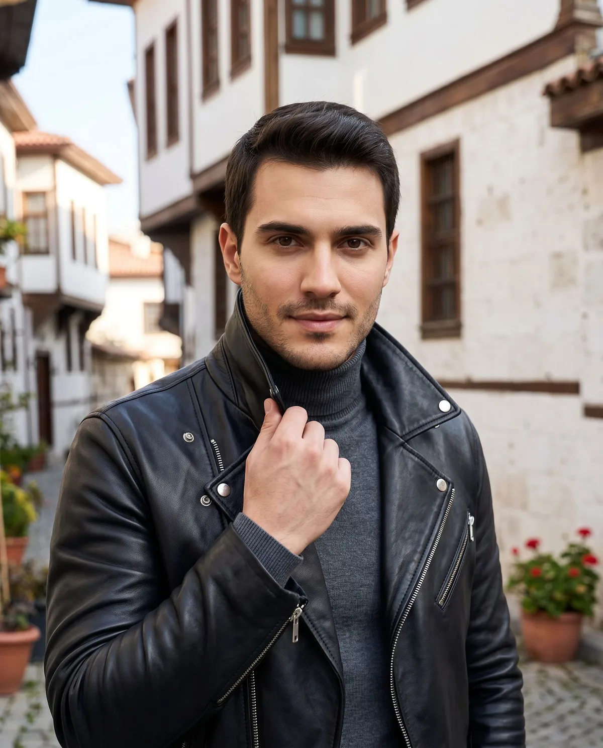Black Leather Jacket Look detail - Savas Textile