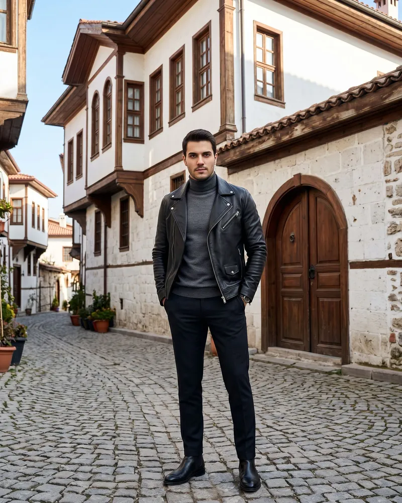 Black Leather Jacket Look - Leather Jackets by Savas Textile