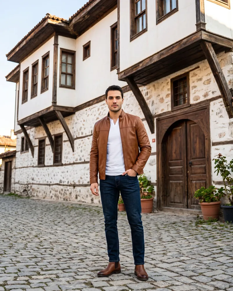 Brown Leather Jacket Look - Leather Jackets by Savas Textile