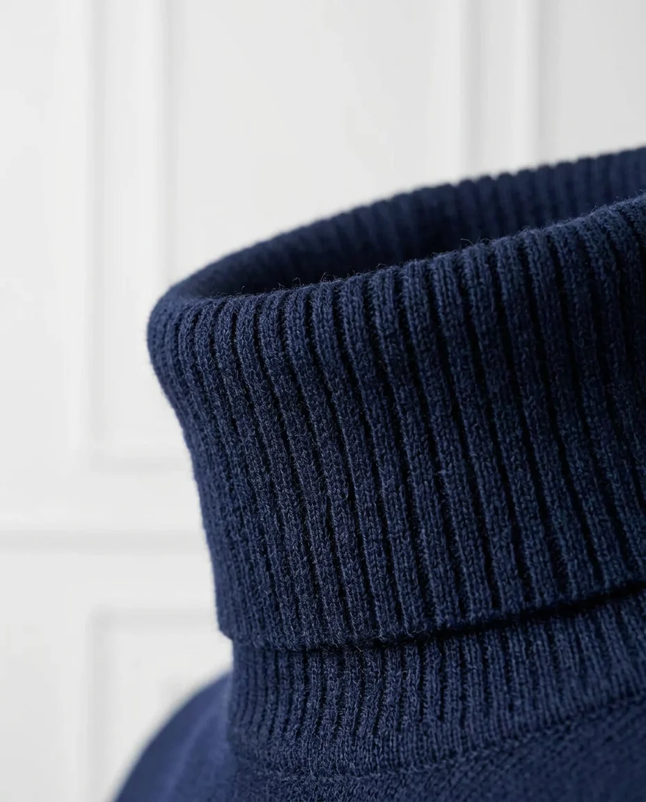 Navy Turtleneck Look detail - Savas Textile